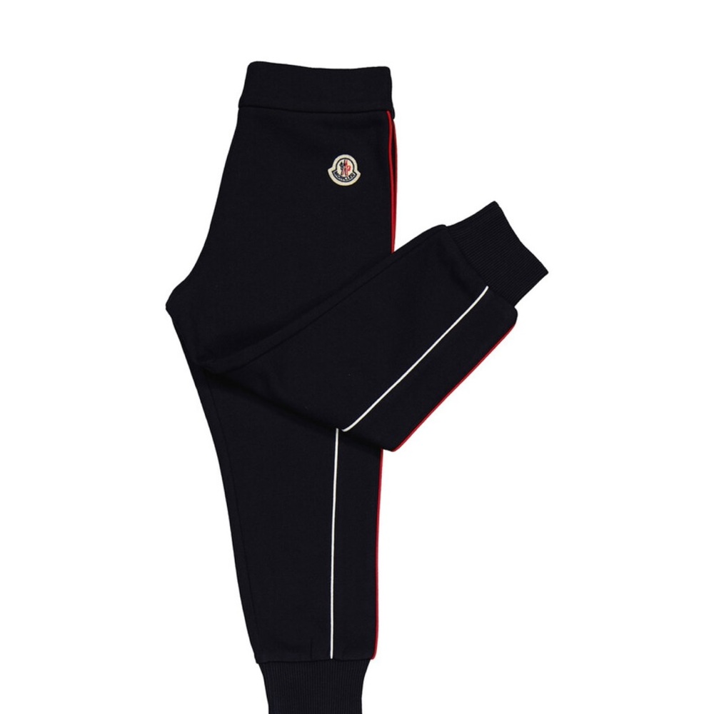 Moncler Kids Black Sweatpants with Red and White Stripes